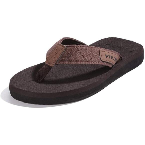 New Fitory Mens Size 11 Brown Cushioned Thong Slide On Flip Flop Comfort Sandals - Picture 1 of 5